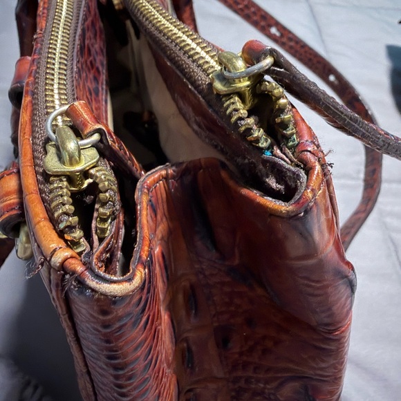 Brahmin Croc-Embossed Satchel in Rich Chestnut Brown with MATCHING wallet